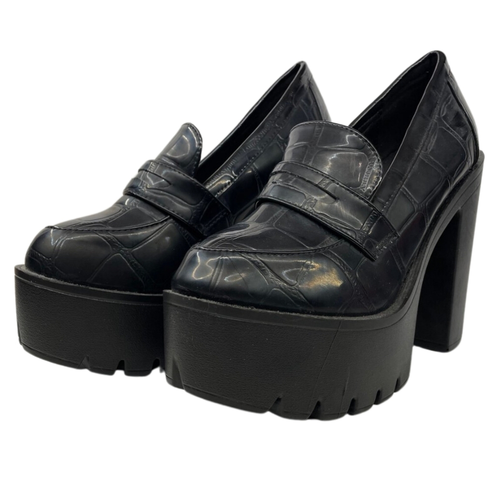 Faux Leather Platform Loafer Heels